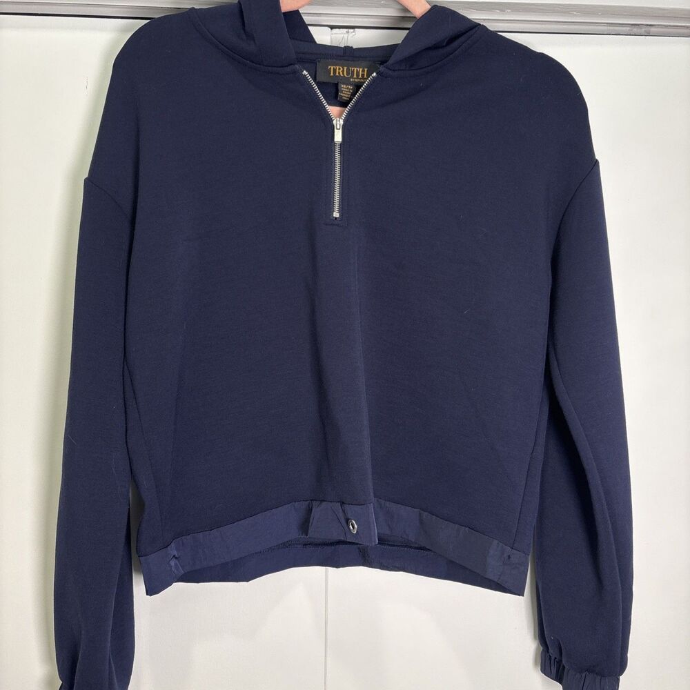 TRUTH BY REPUBLIC Womens Navy Blue Quarter Zip Hoodie Sweatshirt Size SX/TP